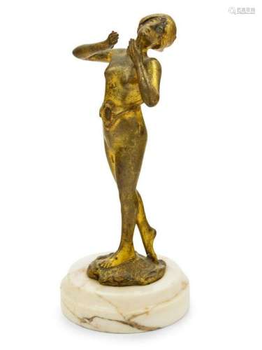 A Gilt Bronze Figure Height overall 8 inches.Â