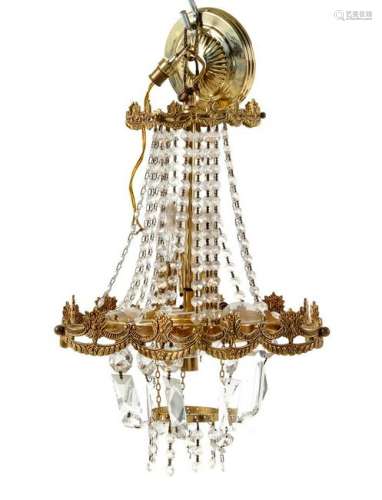 A Cased Glass and Metal Five-Light Chandelier