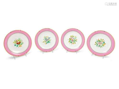 A Set of Four French Painted Porcelain Plates