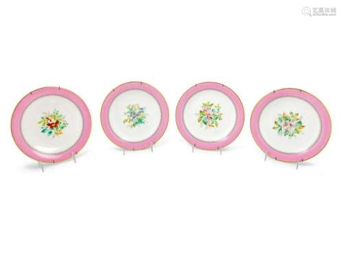A Set of Four French Painted Porcelain Plates