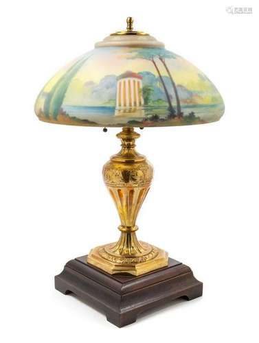 A Pairpoint Reverse-Painted Glass Shade  EARLY