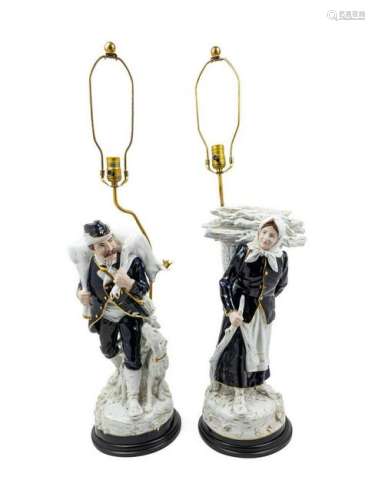 A Pair of Continental Porcelain Figural Lamps