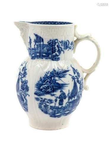 An English Molded Porcelain Jug, Caughley LATE