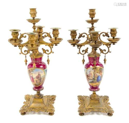 A Pair of Sevres Style Gilt Metal Mounted Five-Li