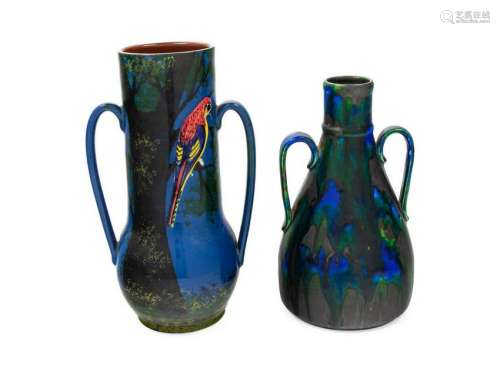 Two Pottery Vases Height of tallest 10 inches.