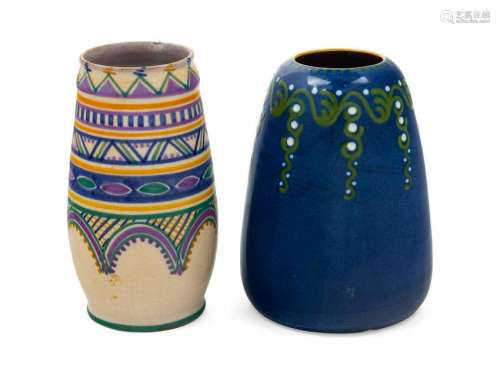 Two Pottery Vases Height 7 3/4 inches.