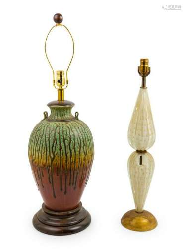 Two Mid-Century Lamps comprising one glass exa