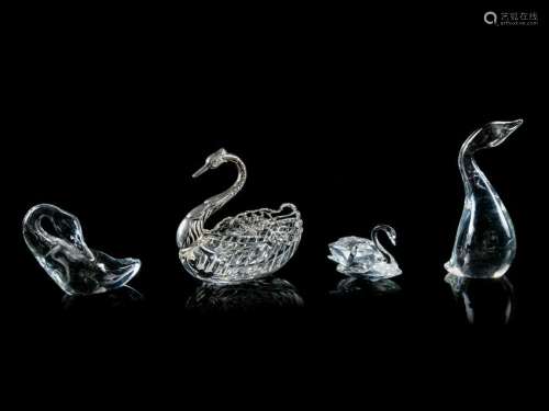 Two Steuben Glass Swans together with an unsig