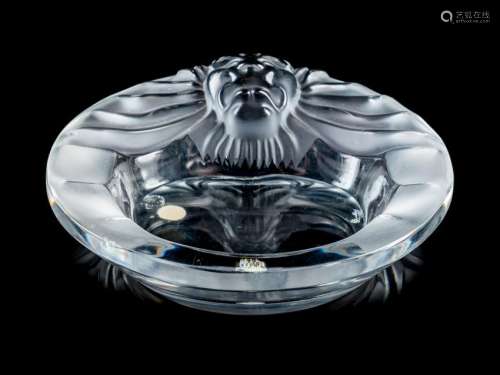 A Lalique Frosted Glass Dish Tete de Lion e