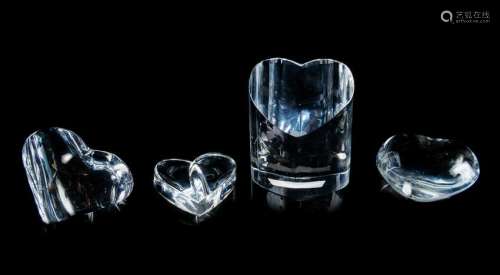 A Group of Four Heart-Form Glass Table Articles