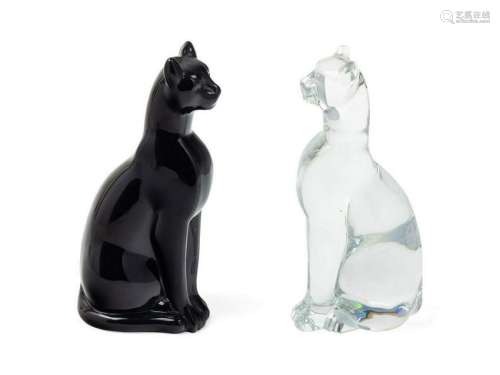 A Pair of Baccarat Glass Cat Figures comprisin