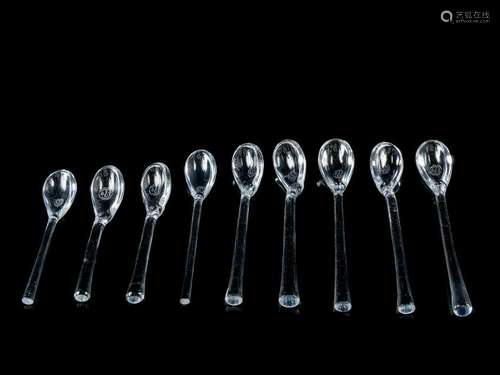 A Group of Nine Baccarat Glass Condiment Spoons