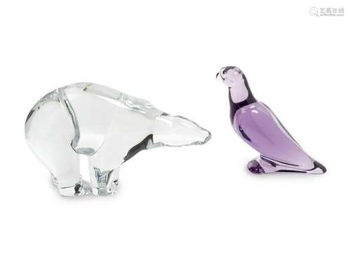 A Group of Two Baccarat Glass Animal Figures c