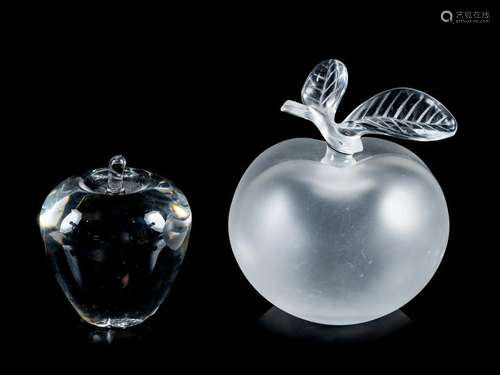 A Group of Two Glass Apples comprising a frost