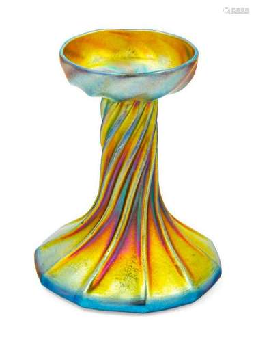 A Tiffany Favrile Glass Candlestick Height 5 1