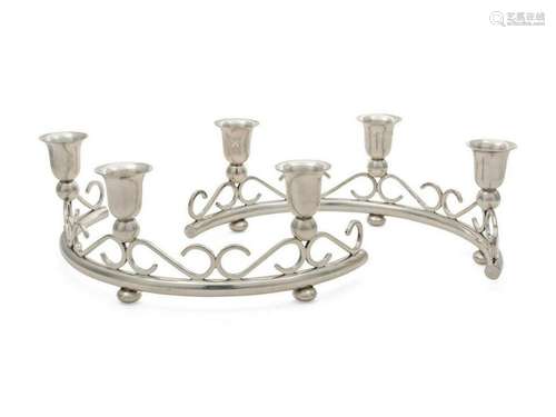 A Pair of American Silver Three Light Candelabra<