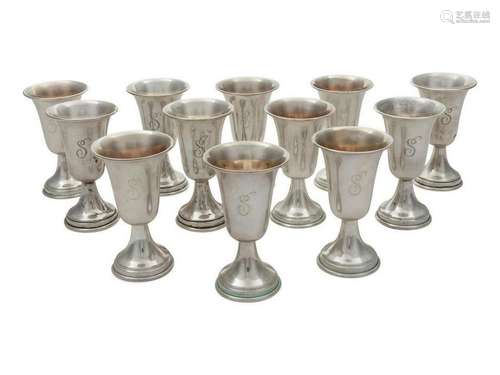 A Group of 12 American Silver Cordials Height