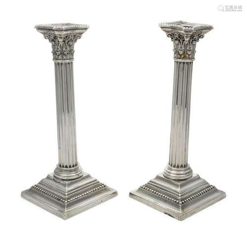 A Pair of American Silver Candlesticks Height