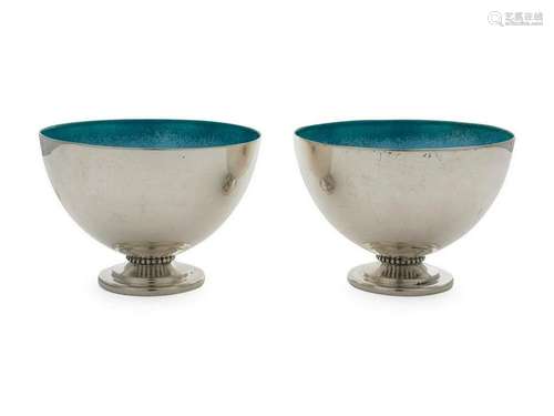 A Pair of American Silver Enameled Revere Bowls