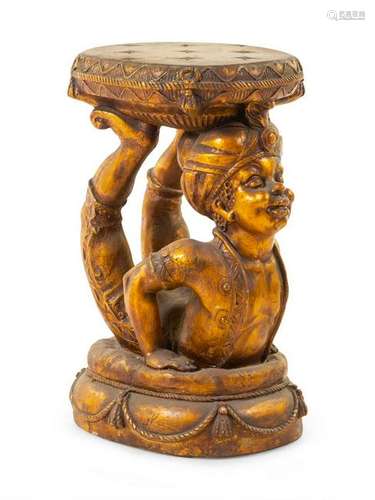 A Gilt Decorated Figural Stool Height 21 1/2 x