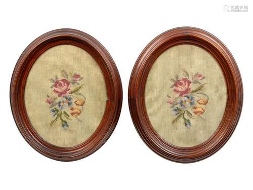 A Pair of Needlepoints of oval form in matchin