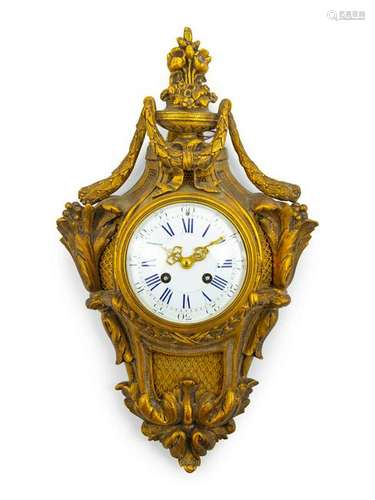 A Louis XVI Style Gilt Bronze Cartel Clock Hei