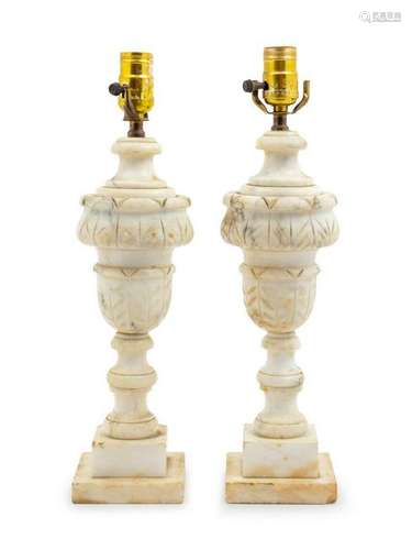 A Pair of Alabaster Lamps Height 17 3/4 inches