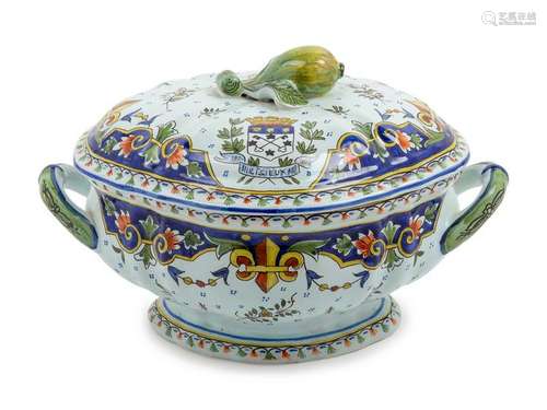 An Italian Faience Tureen Height 8 x width 13