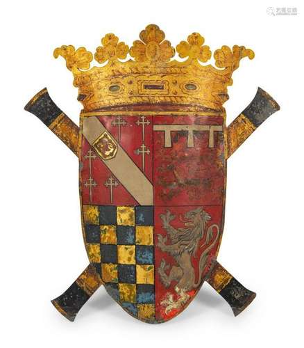 A Large English Tole Coat of Arms Height 50 x