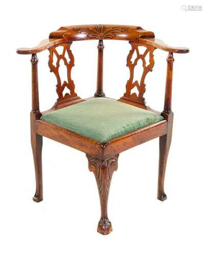 A George III Walnut Corner Chair 18TH/19TH CEN