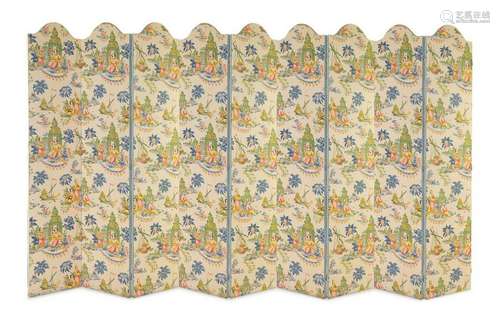 A Nine Panel Upholstered Floor Screen 20TH CEN