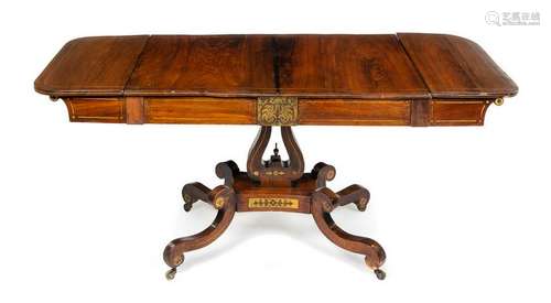 An American Classical Brass Inlaid Mahogany Drop-