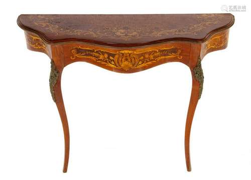 A Louis XV Gilt Bronze Mounted Marquetry Console