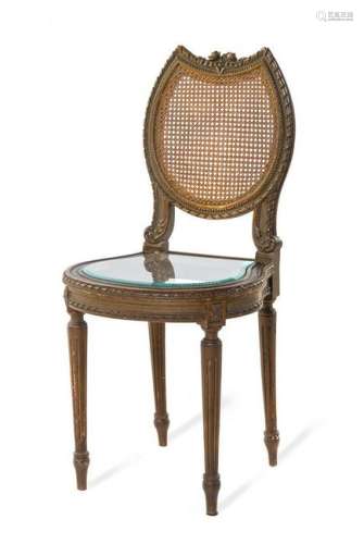 A Louis XVI Style Table Chair with Glass Seat