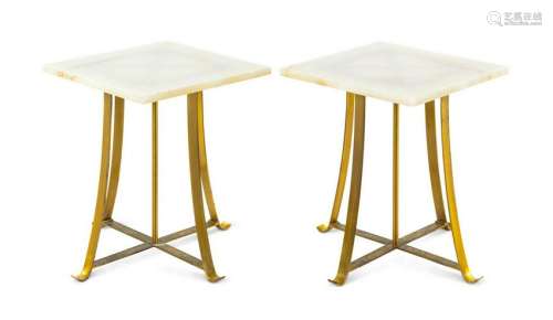 A Pair of Gilt Metal and Marble End Tables Hei