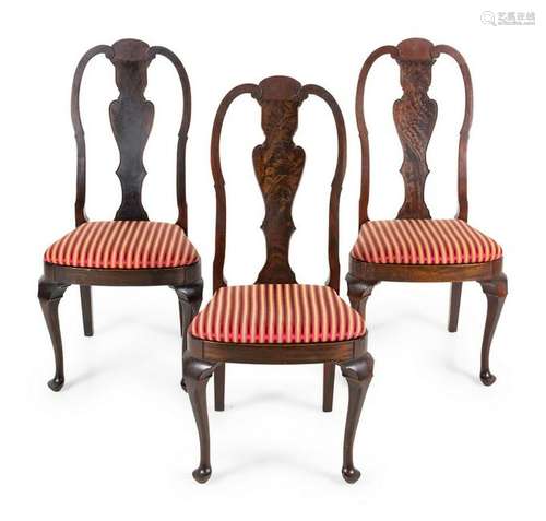 Three Queen Anne Style Chairs. Height 42 1/4 inch