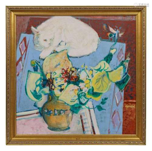 Mancini Floral Sill life with Catoil on canvas