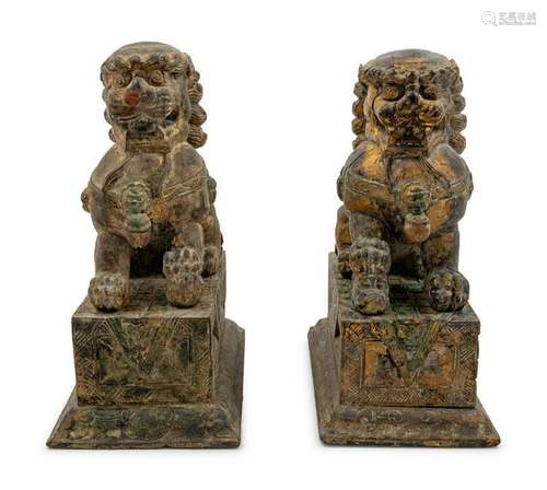 A Pair of Carved Wood Fu Lions LATE 20TH CENTU