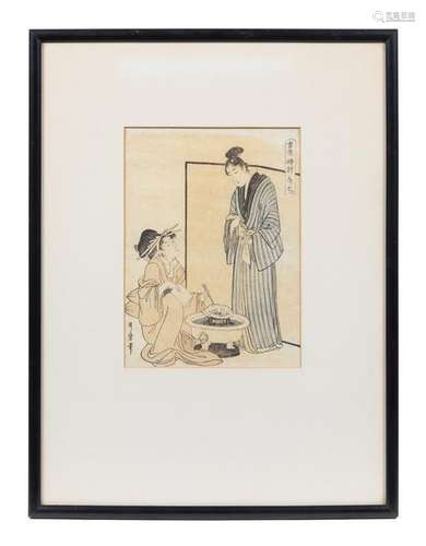 A Japanese Woodblock Print depicting an interi