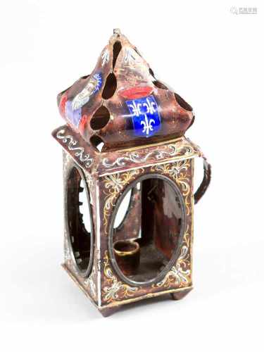 Limoges,small Lantern, copper painted enamel,18./19. Century15cmThis is a timed auction on our