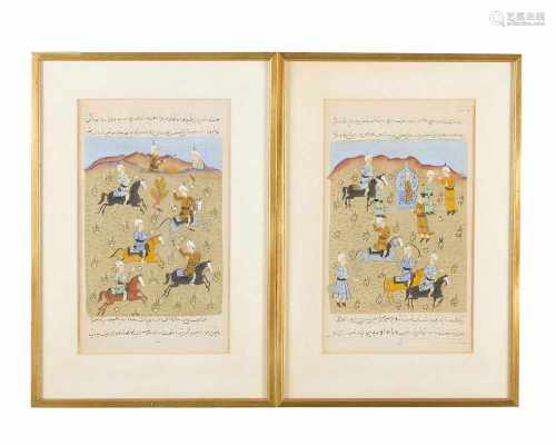 Two Persian Illustrations, Hunting scenes, watercolour on Paper25x15cmThis is a timed auction on our