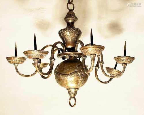 Chandelier, 6 branches, chased copper ,silvered,Austrian 18. century45cmThis is a timed auction on