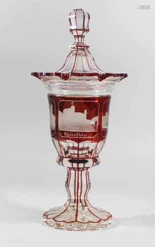 German Glass Goblet, landscape etchings, red and transparent, mid 19. century35cmThis is a timed