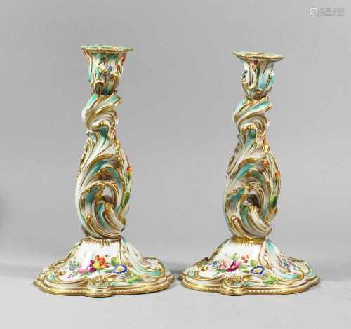 Two Porcelain candlesticks, curved shape, painted, 19. century20cmThis is a timed auction on our