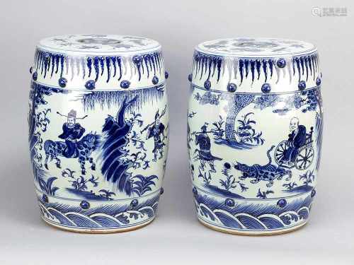 Chinese Porcelain garden seats, blue painted, a pair, Qing Dynasty45cmThis is a timed auction on our
