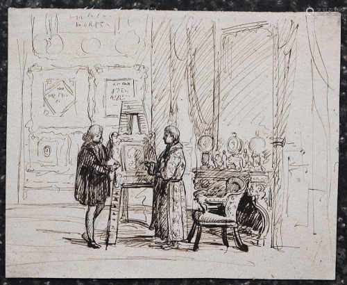 French mid 19. century, Collectors studio, black ink on paper26x18cmThis is a timed auction on our