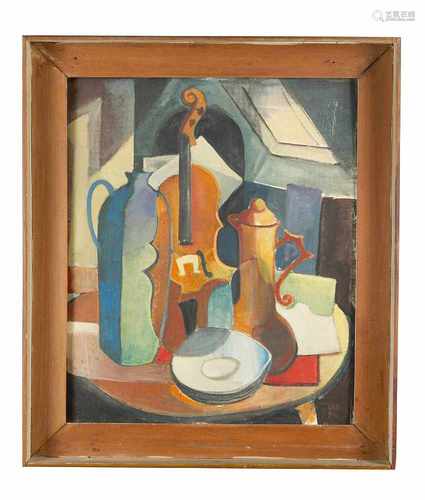 Cubist early 20. century, still life, oil on board, framed, monogrammed50x35cmThis is a timed