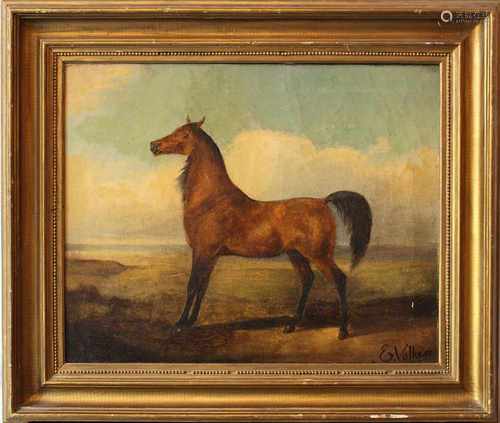 Emil Volkkers (1831-1905)attributed,Horse,oil canvas,framed40x30cmThis is a timed auction on our