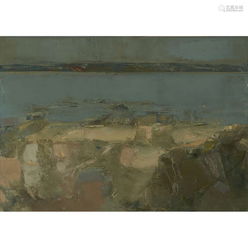 MARDI BARRIE R.S.W. (SCOTTISH 1931-2004) RETURN TO A NIGHT STRAND Oil on canvas 85cm x 119cm (