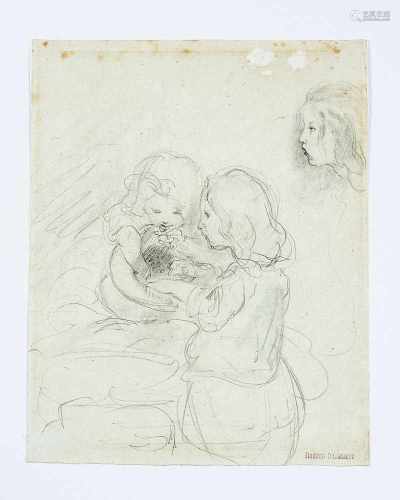 Josef Dannhauser /1805-1845) drawing black chalk on paper,children, estate stamp24x16cmThis is a